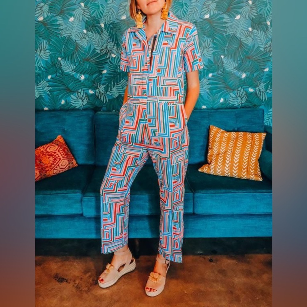 Nooworks Hey Hey Coveralls Geometric Jumpsuit Size Large